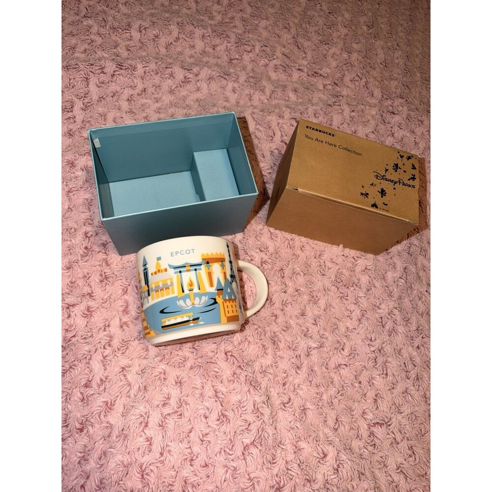 Disney World EPCOT Pavilions Starbucks You Are Here Mug Yellow Blue W/ Box